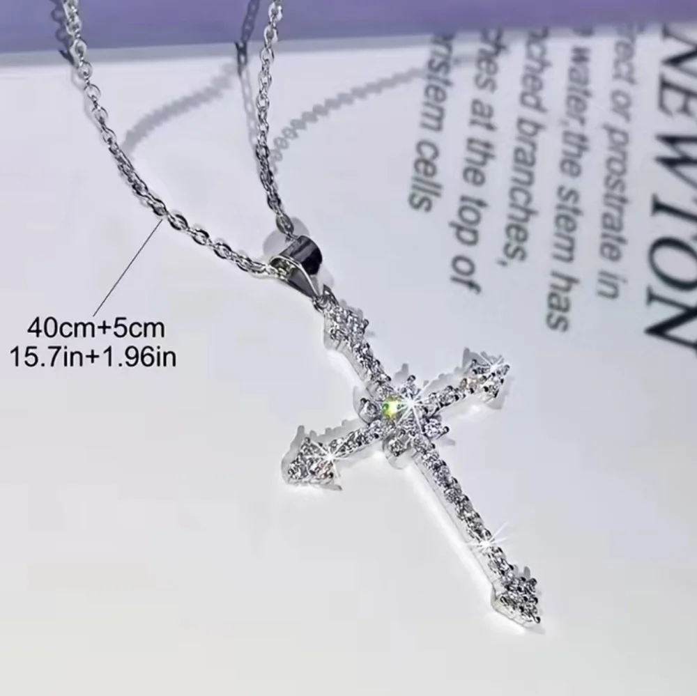 Sparkling Rhinestone Cross Silver Necklace